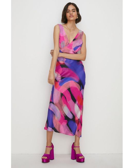 Oasis Pink Brushstroke Printed Bias Dress