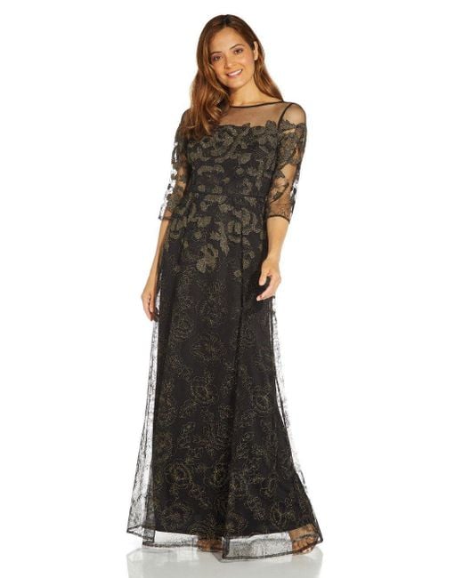 Adrianna Papell Black Embroidered Ball Gown