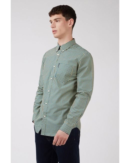 Ben Sherman Green Long Sleeve Gingham Shirt for men