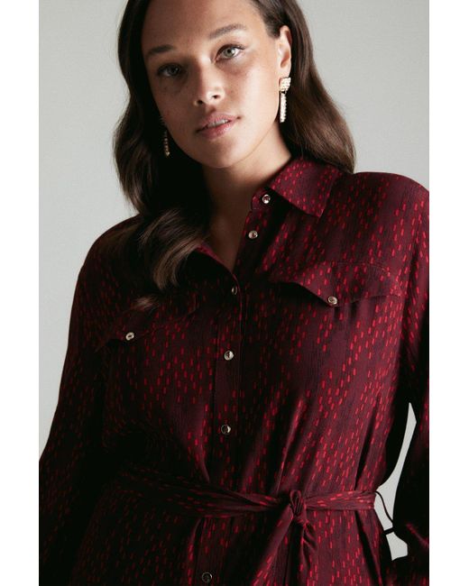 Karen Millen Black Plus Size Linear Geo Woven Midi Shirt Dress