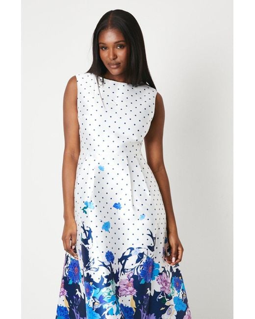 Coast Blue Spot & Floral Placement Print Twill Dress