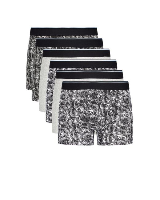 Burton Black 6 Pack Monochrome Leaf Print Trunks for men