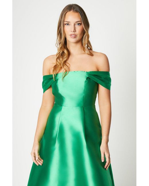 Coast Green Bardot Strap Twill Midi Dress