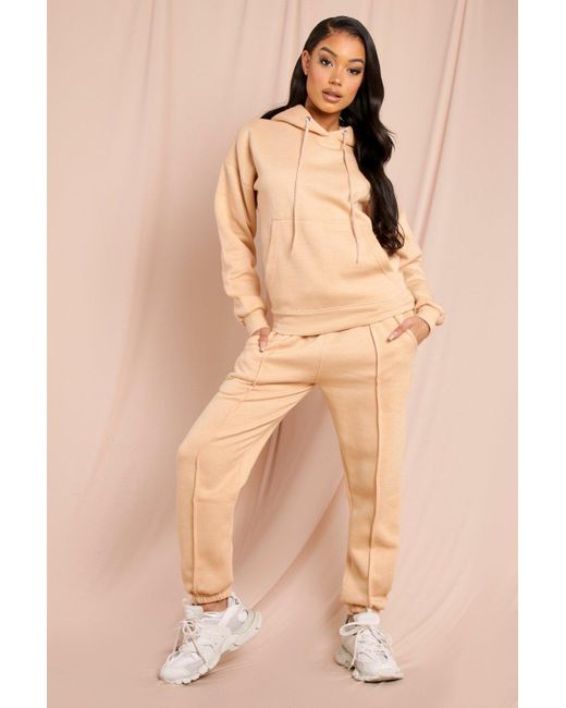 MissPap Natural Hoodie And Pintuck Jogger Lounge Set