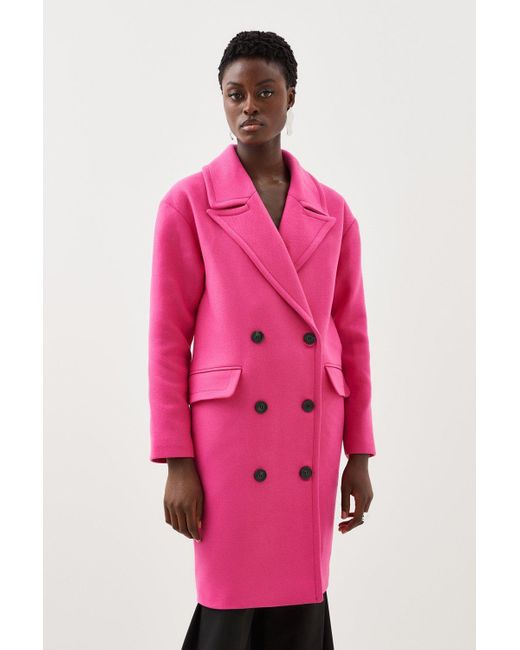 Karen Millen Pink Italian Manteco Wool Blend Tailored Double Breasted Midi Coat