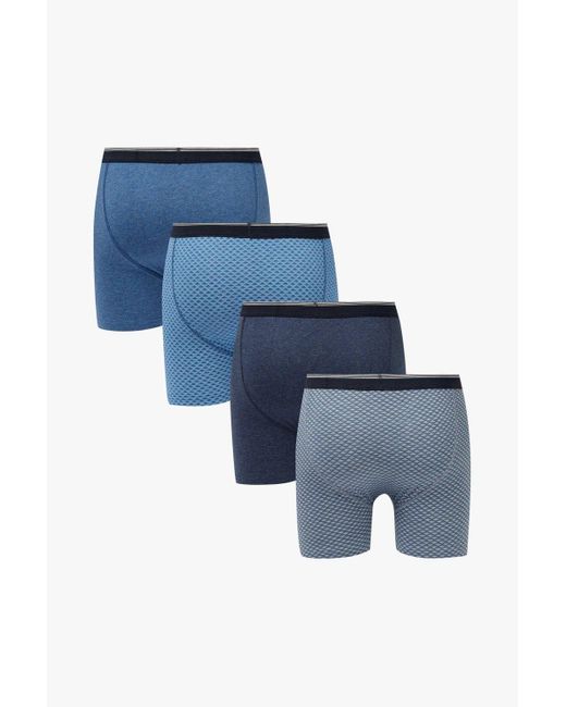 DEBENHAMS Blue 4 Pack Plain And Pattern Boxers for men