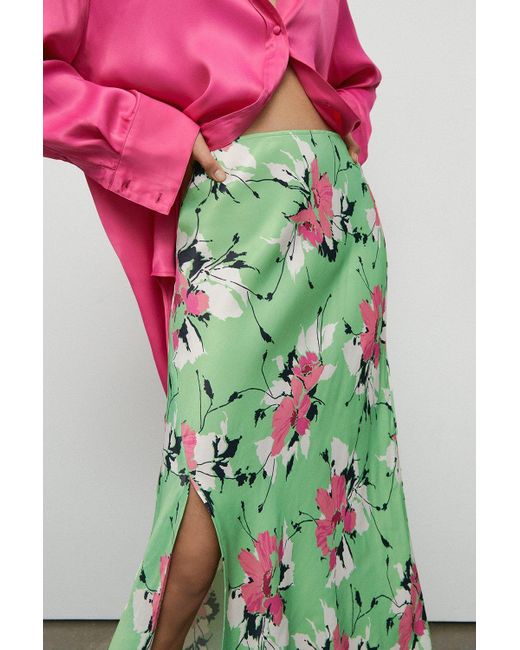 Warehouse Pink Satin Slip Skirt In Floral