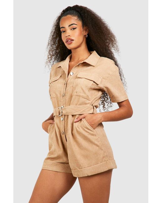 Boohoo Natural Cord Utility Playsuit