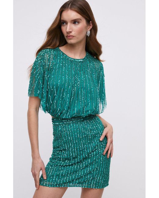 Coast Green Hand Embellished Sequin And Beaded Top