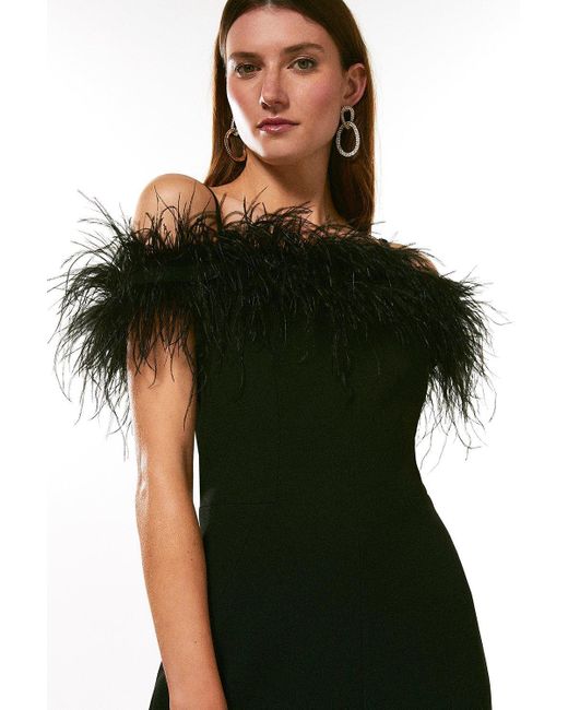 Karen Millen Black Petite Feather Bardot Mini Dress
