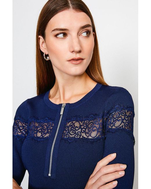 Karen Millen Blue Lace Insert Knitted Top
