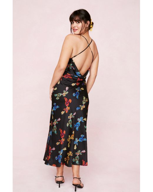 Nasty Gal Black Plus Size Cowl Back Floral Print Maxi Dress