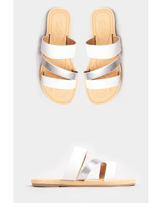 Yours White Shimmer Strap Slider Sandals