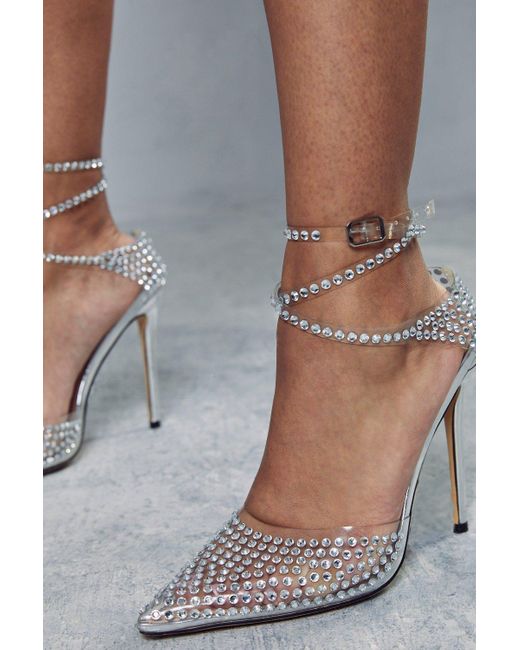 MissPap Blue Diamante Pointed High Heels