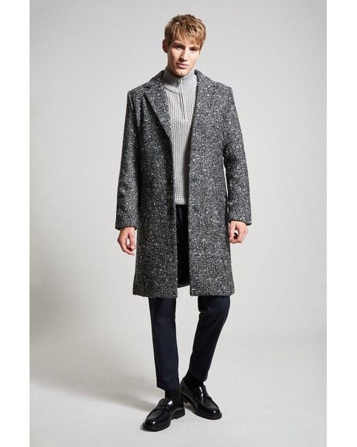 Burton Gray Grey Textured Overcoat for men