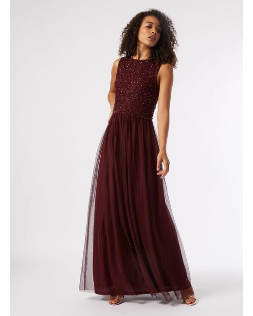 Dorothy Perkins Red Tall Burgundy Embellished Tulle Maxi Dress