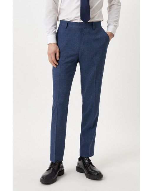 Burton Slim Fit Blue Semi Plain Suit Trousers for men