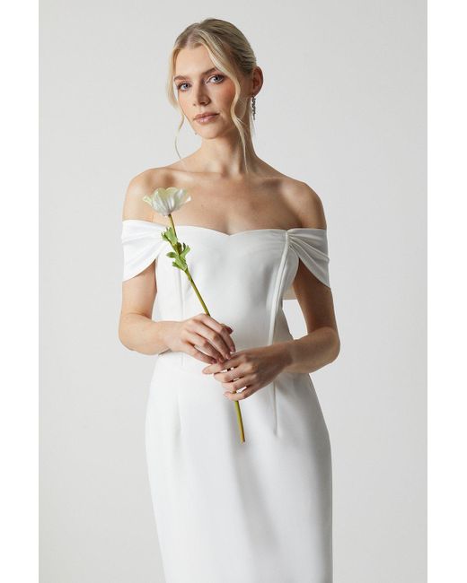 Coast White Draped Shoulder Tie Back Column Bridal Dress