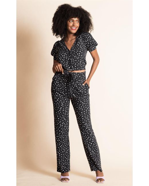 Dancing Leopard Black Kooki Abstract Print Knitted Cardigan Short Sleeve V-neck Jumper