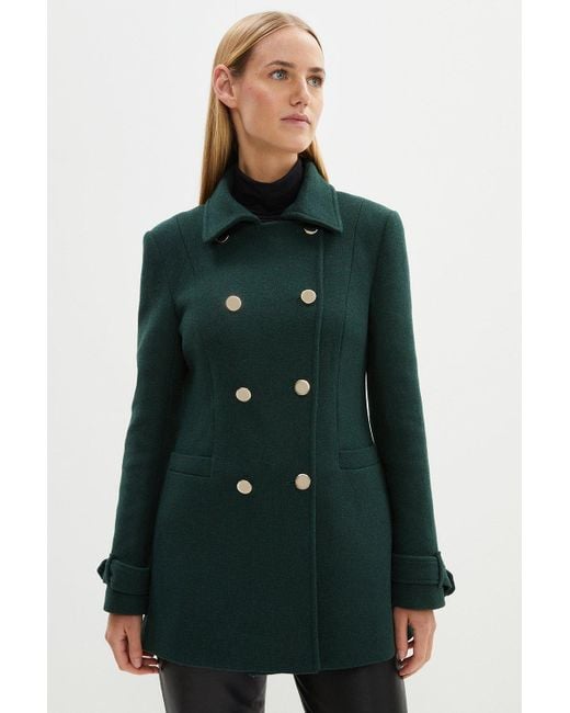 Coast Green Wool Blend Short Military Coat