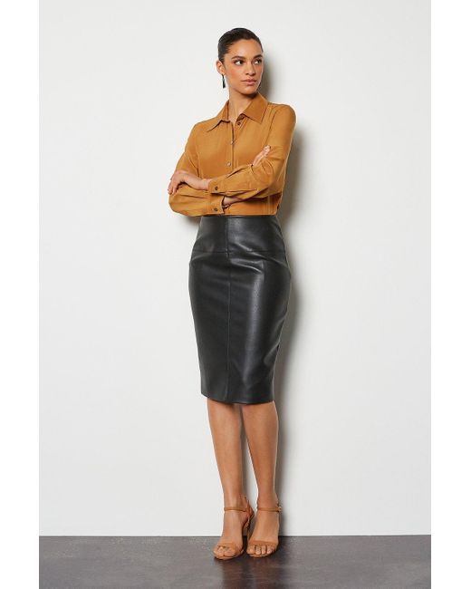 Karen Millen Black Faux Leather Pencil Skirt