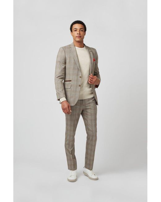 Burton Gray Grey Highlight Check Slim Fit Suit Jacket for men