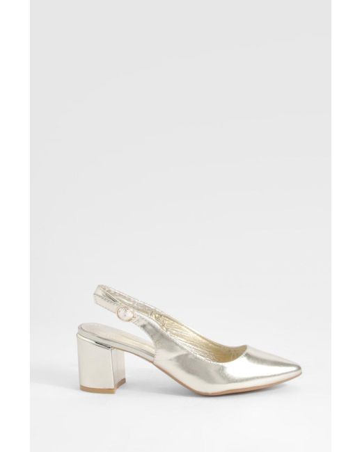 Boohoo White Block Heel Pointed Toe Court Shoes
