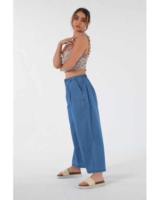 Double Second Blue Chambray Denim Wide Leg Culotte Trousers