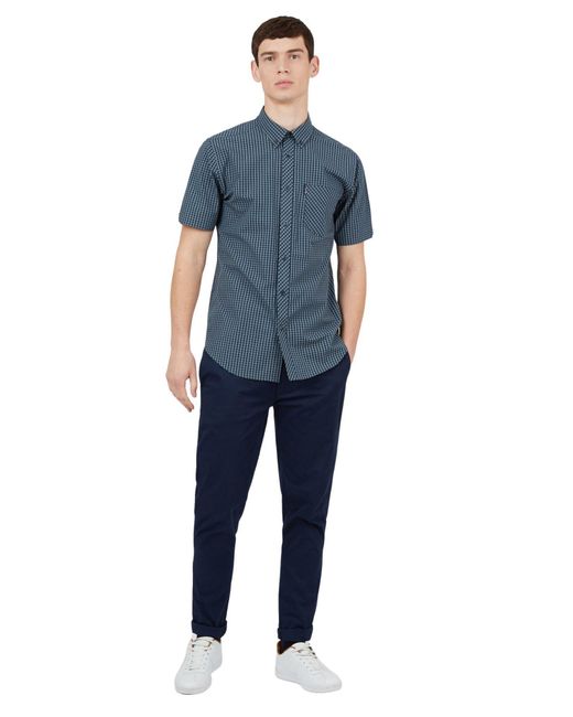 Ben Sherman Blue Short Sleeve Gingham Shirt for men