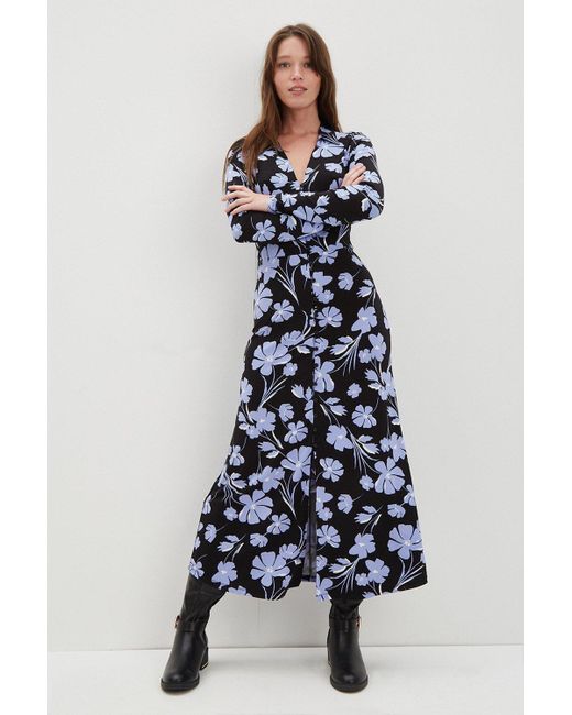 Dorothy Perkins Blue Large Floral Midi Shirt Dress