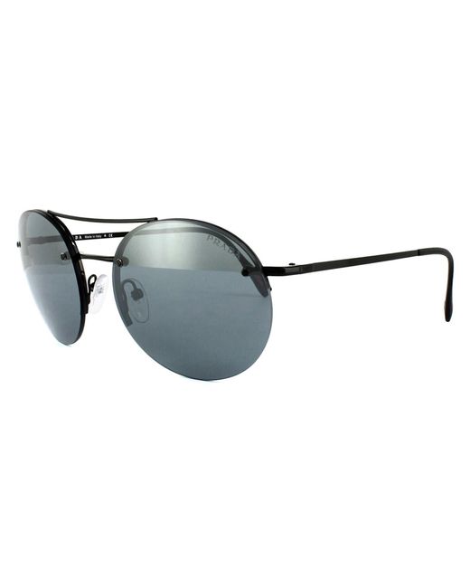 Prada Sport Gray Round Black Light Grey Black Mirror Sunglasses for men