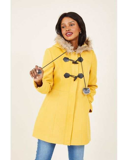 Yumi' Yellow Mustard Hooded Duffle Coat