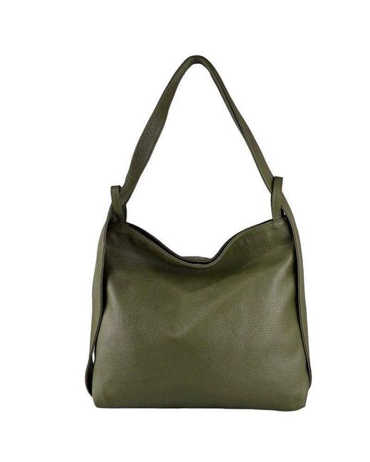 Sostter Olive Green Pebbled Leather Convertible Tote Backpack - Bxbbb