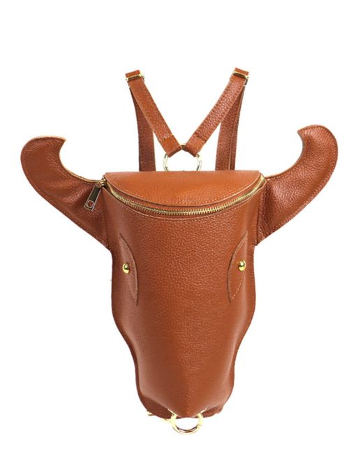 Sostter Brown Camel Cow Head Leather Backpack