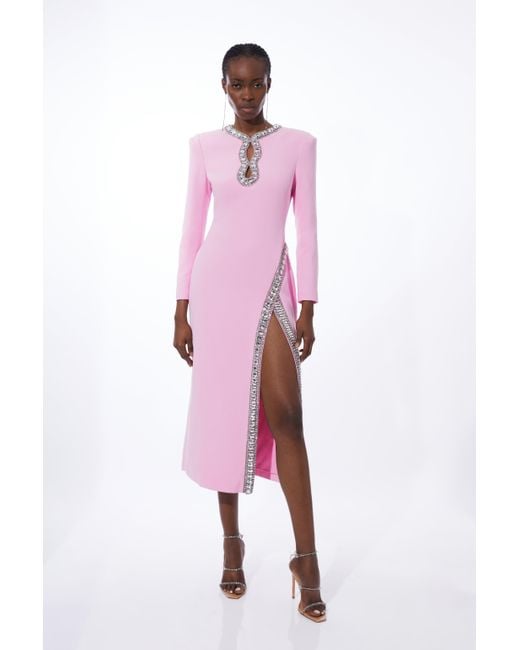 Karen Millen Pink Petite Cut Out Embellished Woven Maxi Dress