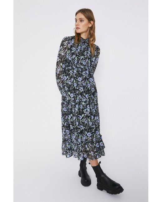Warehouse Blue Tiered Midaxi Floral Dress