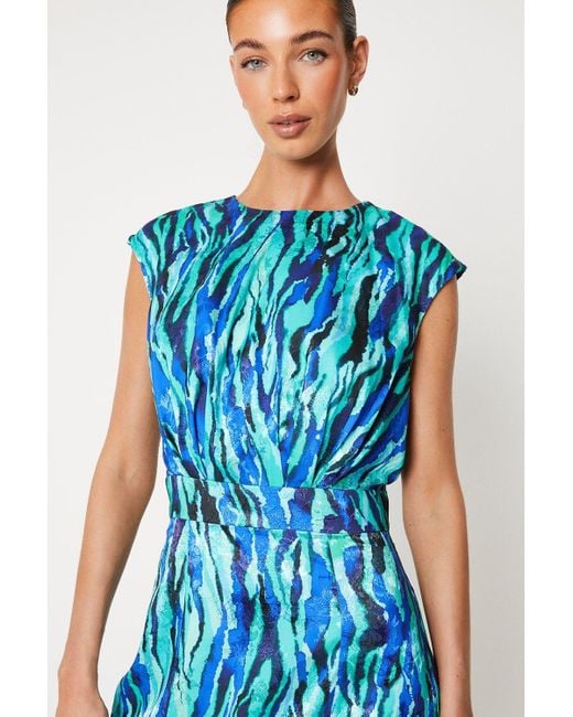 Coast Blue Satin Jacquard Printed Midi Dress