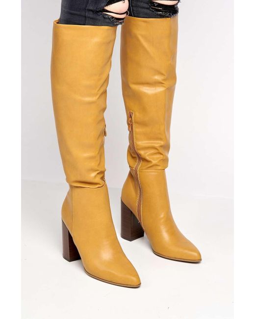 Miss Diva Yellow Marsia Pointed Toe Block Heel Knee High Boots