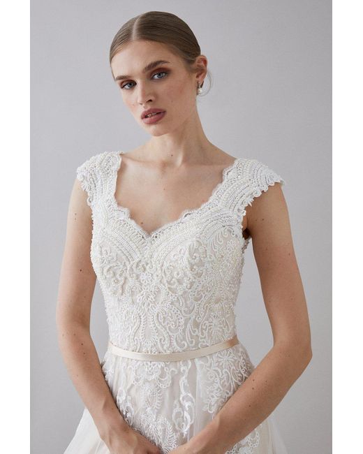 Coast Gray Premium Pearl Embellished Lace Bardot Sweetheart Wedding Dress