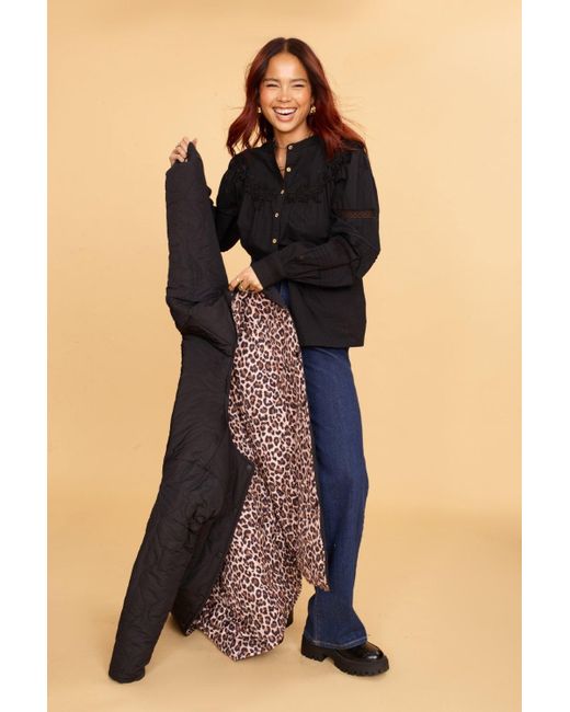 ANOTHER SUNDAY Blue Reversible Longline Padded Coat In Leopard Print And Black
