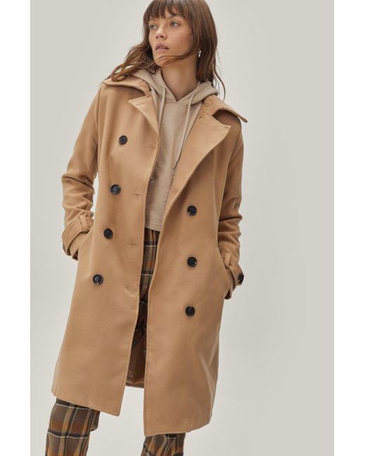 Nasty Gal Natural Button Front Belted Collared Coat