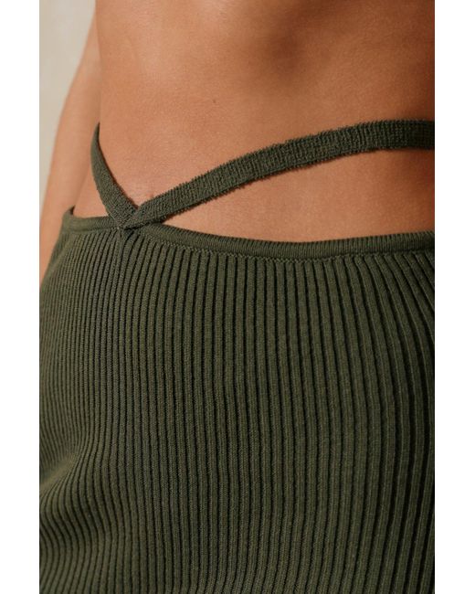 MissPap Natural Strap Waist Detail Rib Midi Knitted Skirt