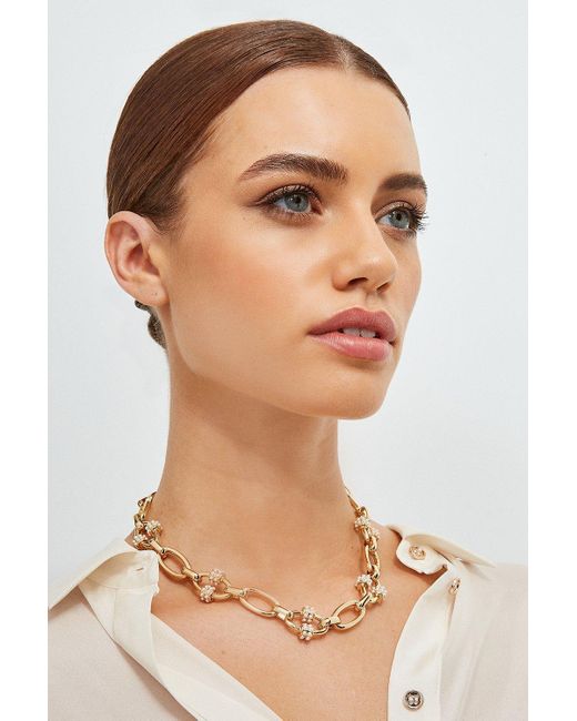 Karen Millen Natural Gold Plated Pearl Detail Chain