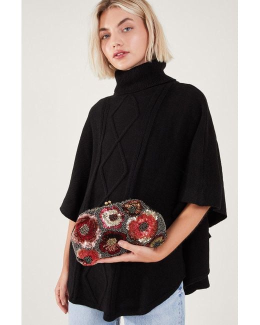 Accessorize Multicolor Sequin Beaded Floral Clutch Bag