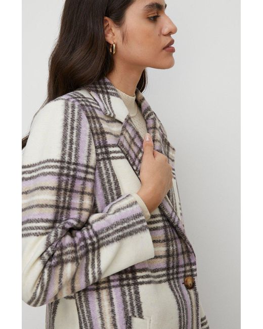 Oasis Purple Check Single Breasted Relaxed Coat