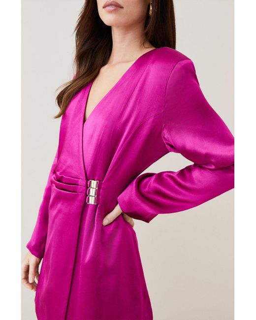 Karen Millen Pink Petite Viscose Satin Blazer Dress