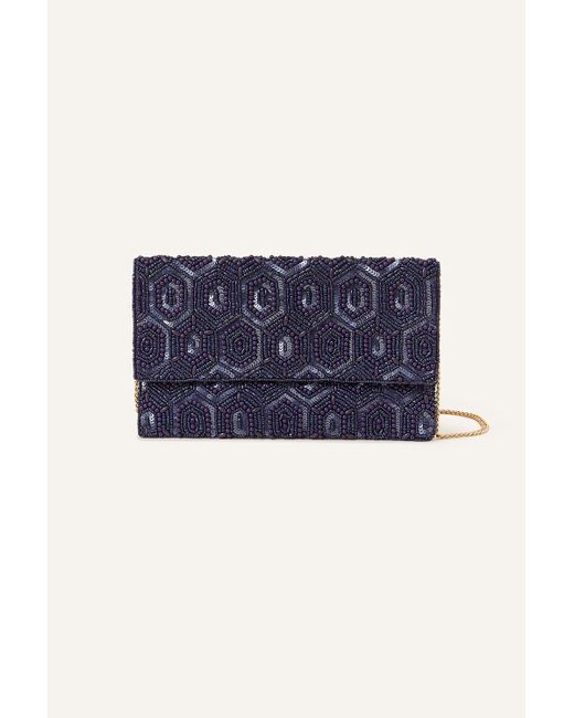 Accessorize Blue Classic Beaded Hand Embellished Clutch