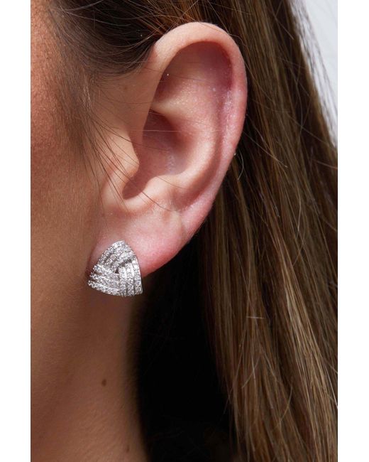 Jon Richard Metallic Rhodium Plated Pave Twist Triangle Stud Earrings