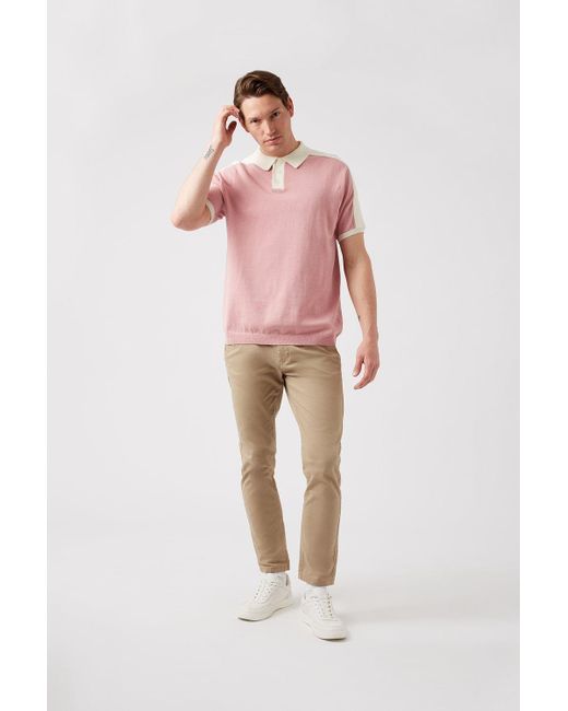 Burton Pink Relaxed Fit Overarm Stripe Knitted Polo for men