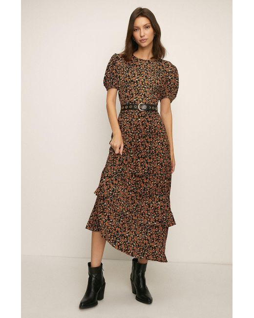 Oasis Natural Ditsy Printed Puff Sleeve Maxi Dress